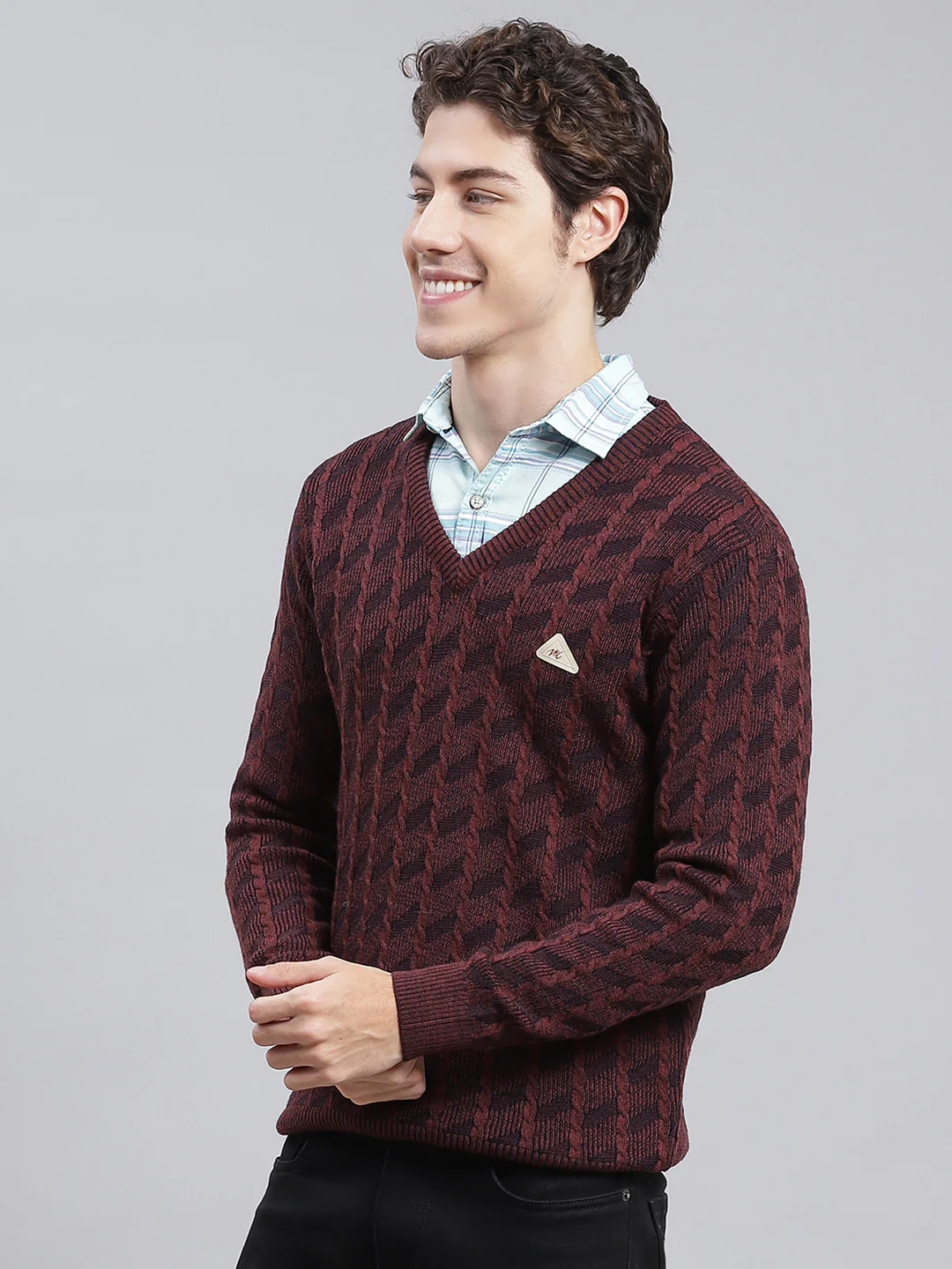 Men Brown Self Design Wool blend Pullover - Image 3