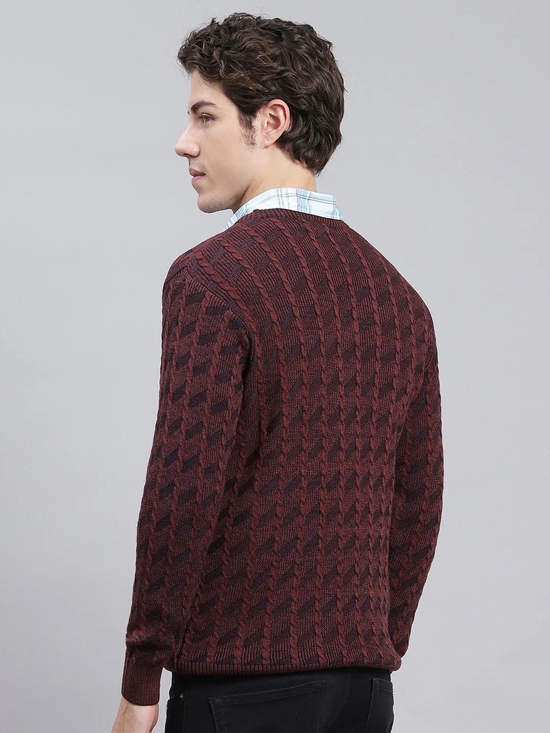 Men Brown Self Design Wool blend Pullover - Image 4