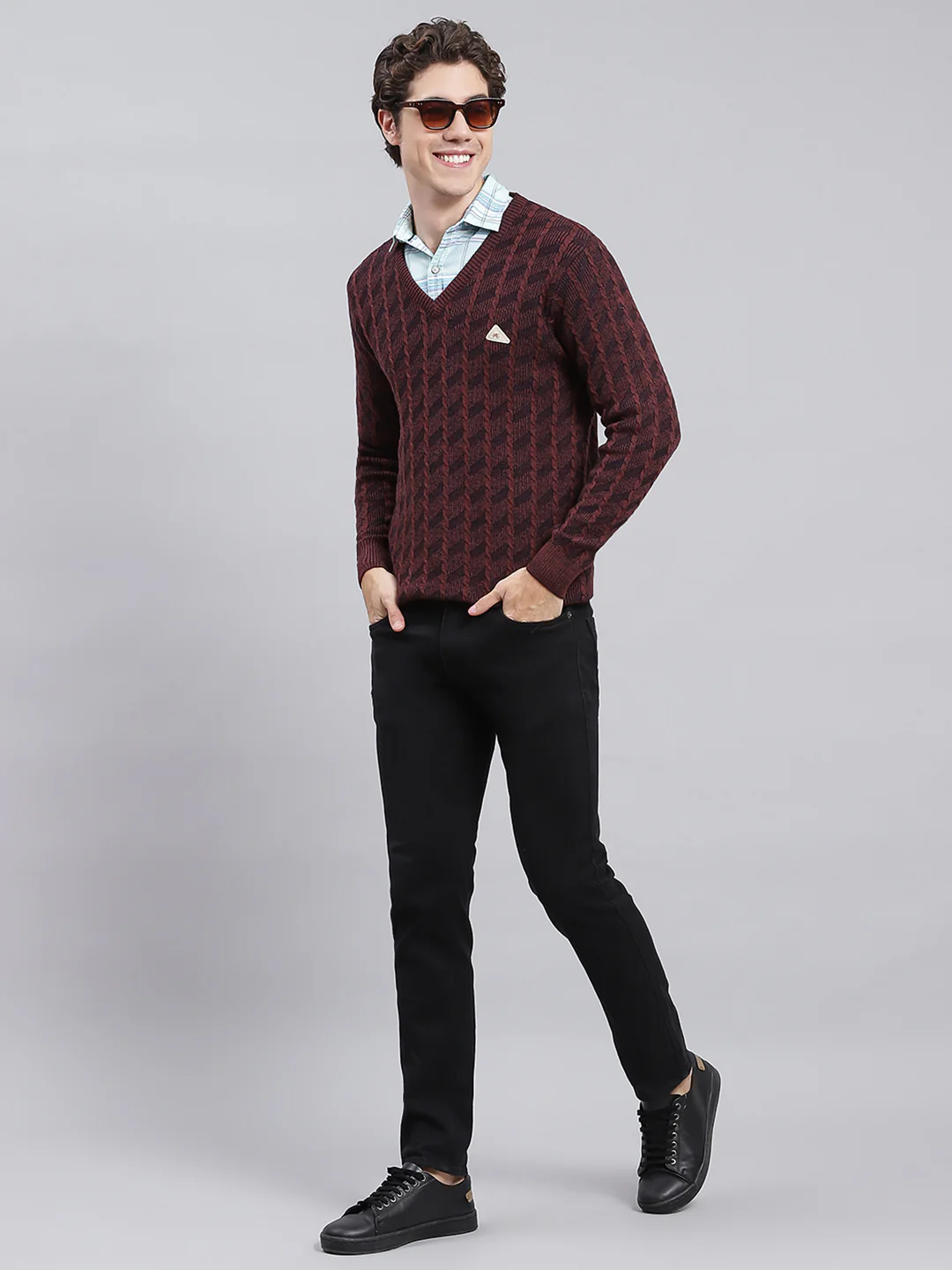 Men Brown Self Design Wool blend Pullover - Image 5