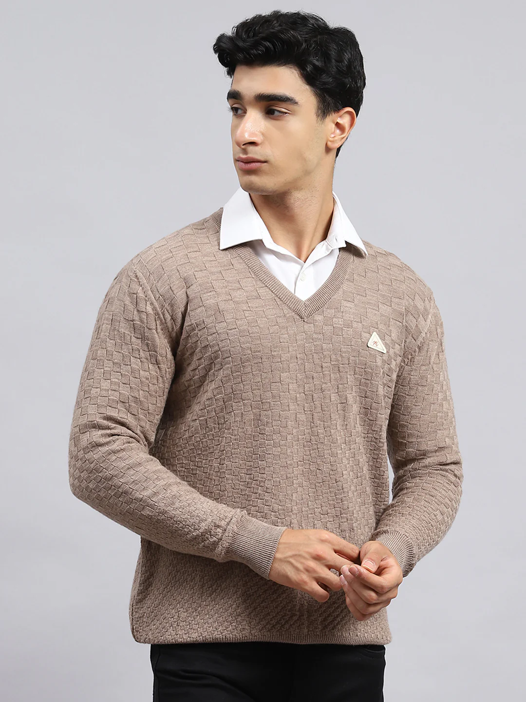 Men Brown Self Pullover - Image 2