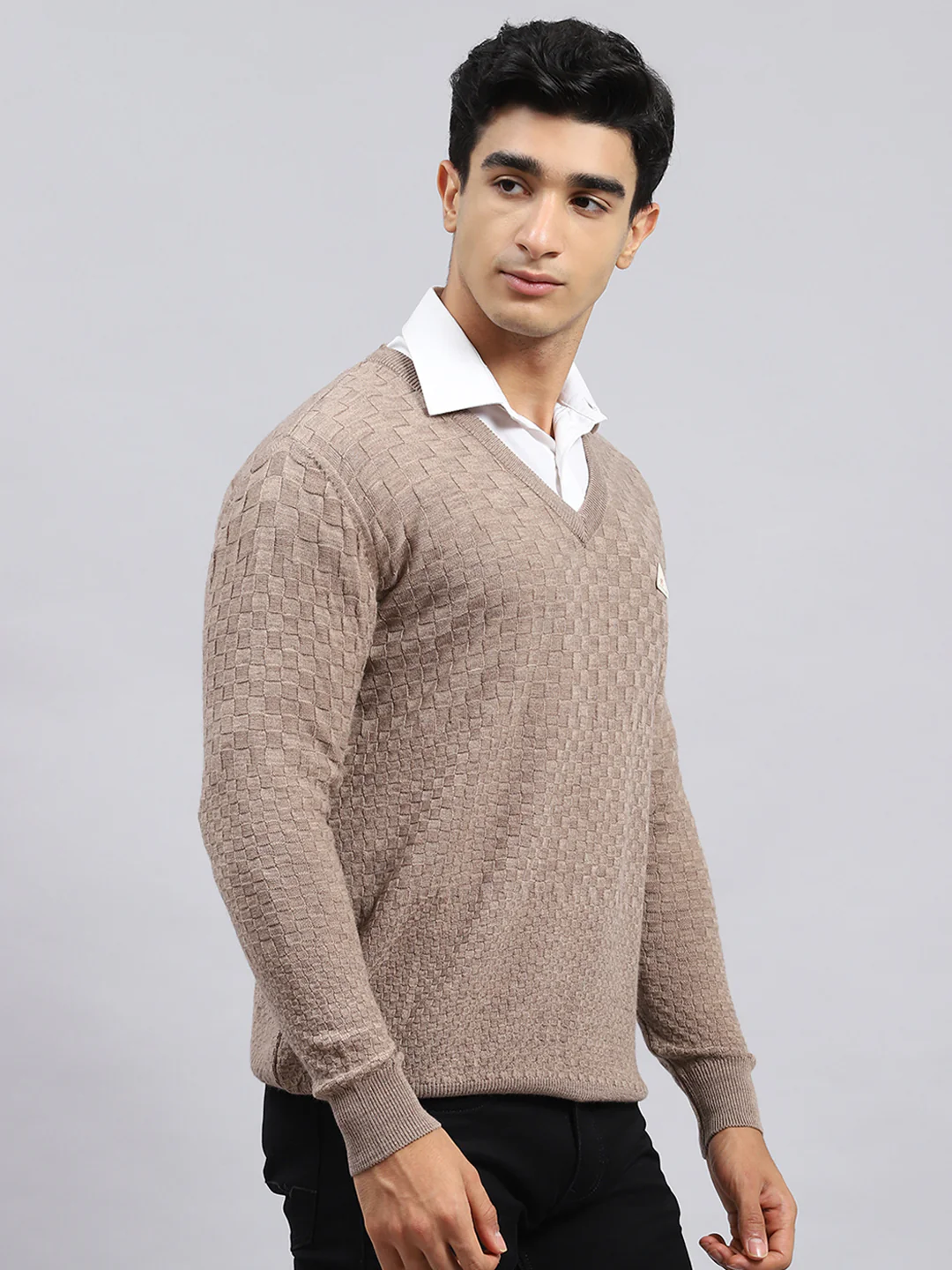 Men Brown Self Pullover - Image 3