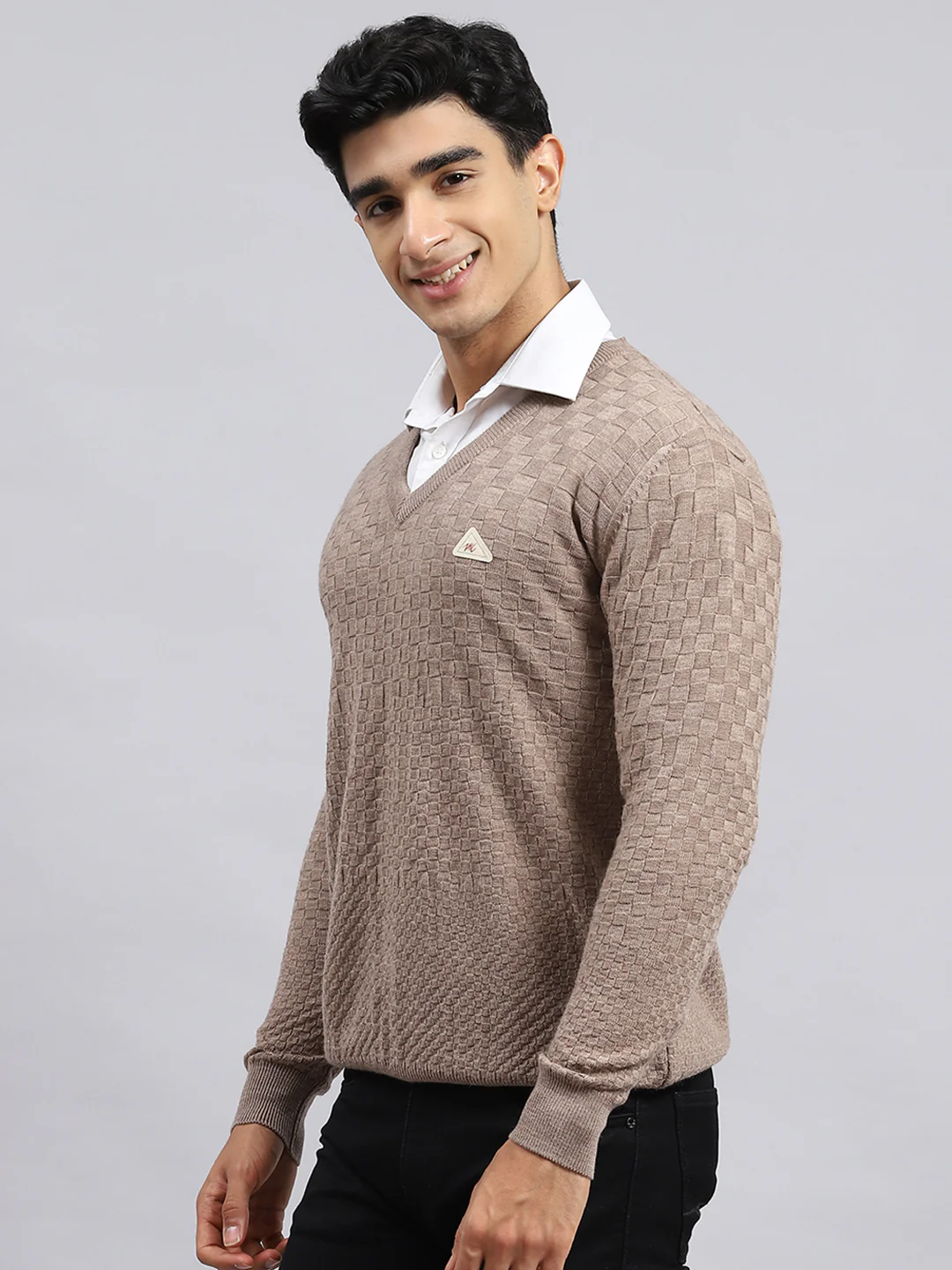 Men Brown Self Pullover - Image 4