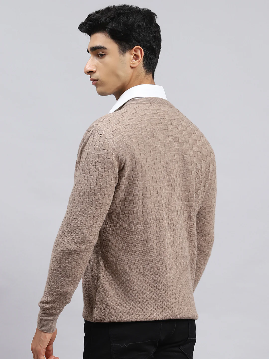 Men Brown Self Pullover - Image 5