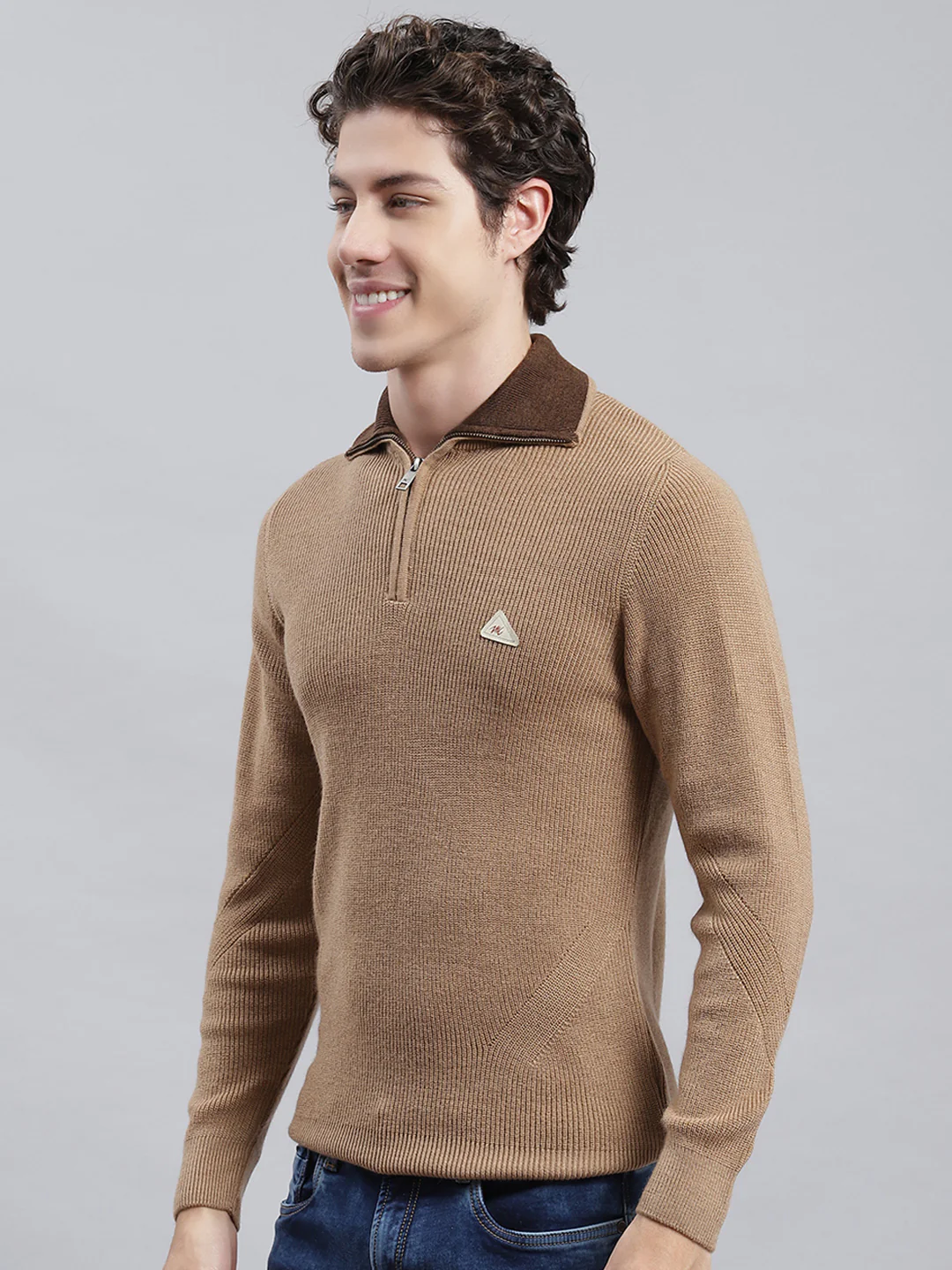 Men Brown Self Pullover - Image 3