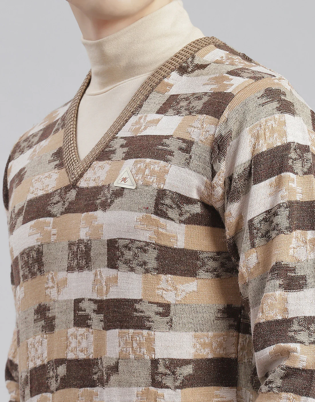 Men Brown Self Design V Neck Full Sleeve Cardigans - Image 6