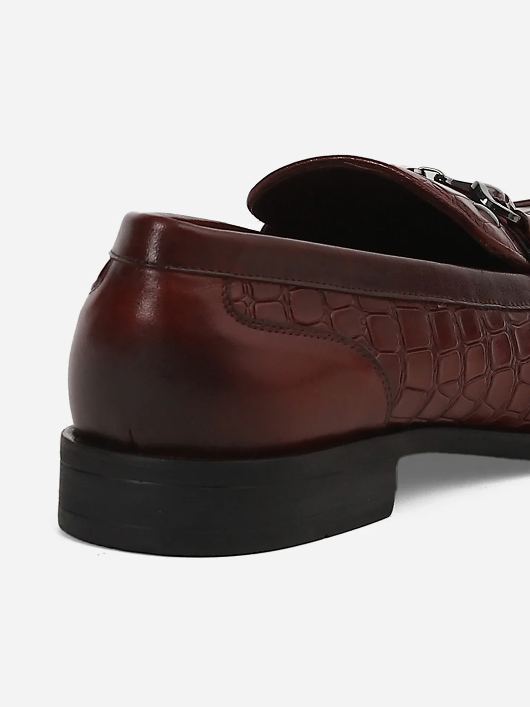 Men Brown Slip-On Genuine Leather Croco Print Penny Loafers - Image 11