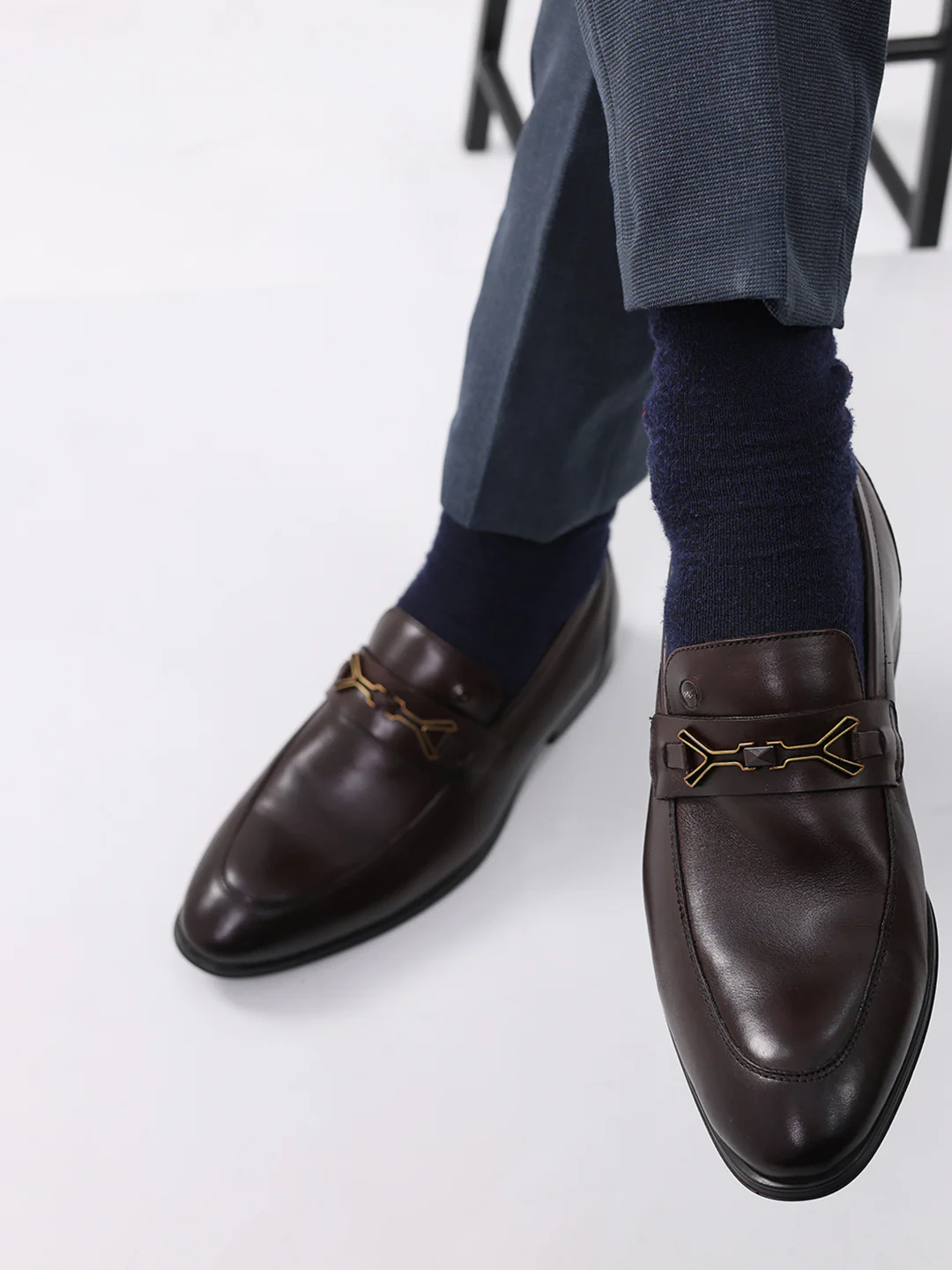 Men Brown Slip on Genuine Leather Horse-Bit Buckle Loafers - Image 10