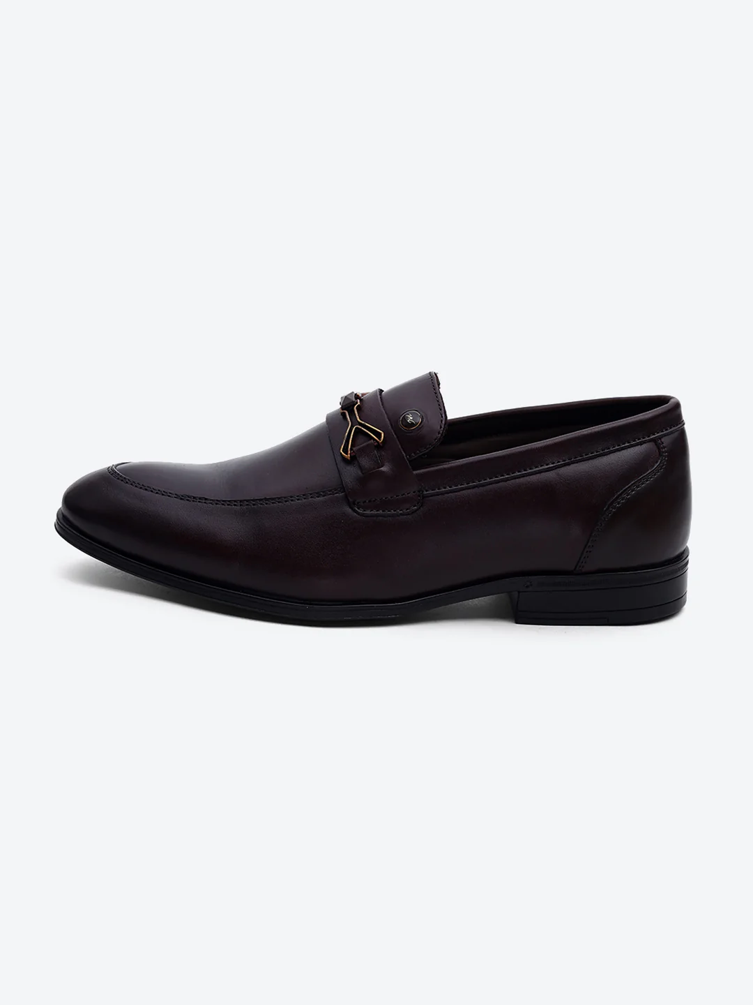 Men Brown Slip on Genuine Leather Horse-Bit Buckle Loafers - Image 4