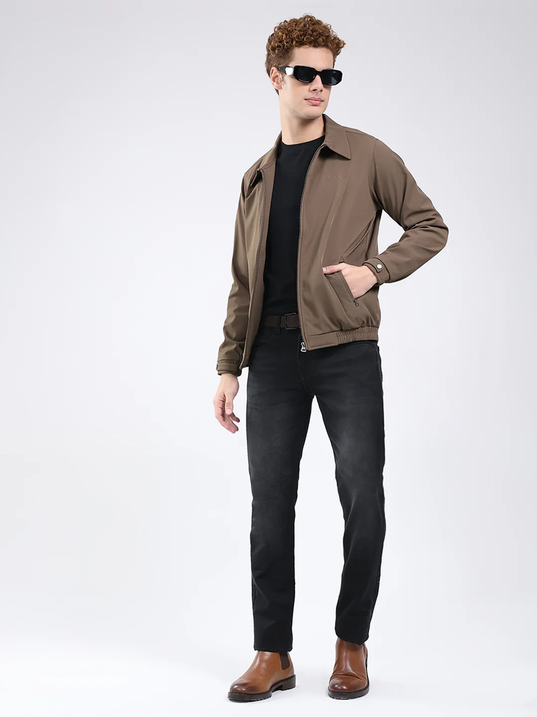 Men Brown Solid Collar Full Sleeve Jacket - Image 2