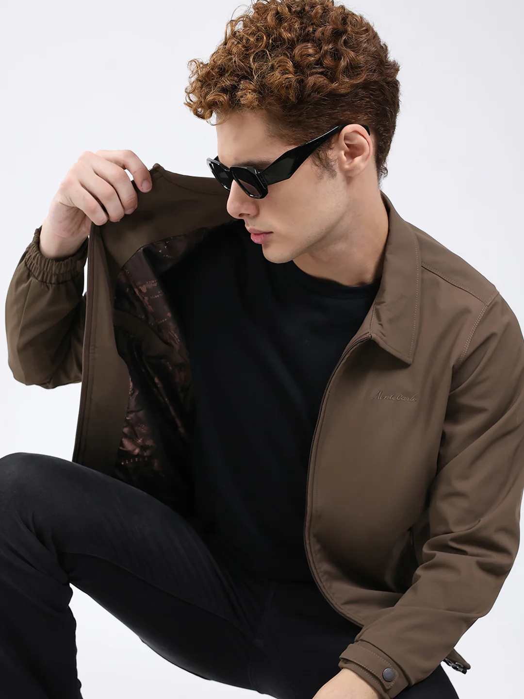Men Brown Solid Collar Full Sleeve Jacket - Image 7