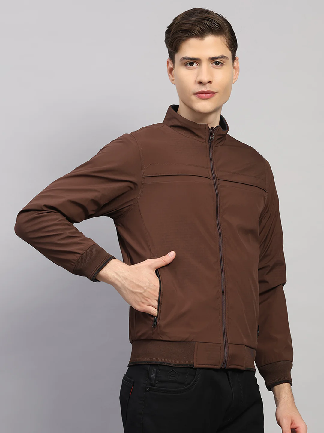 Luxuria Men Brown Solid Collar Full Sleeve Jacket - Image 4