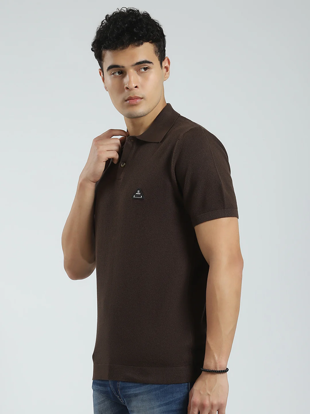Rock.it Men Brown Solid Collar Half Sleeve T-Shirt - Image 3