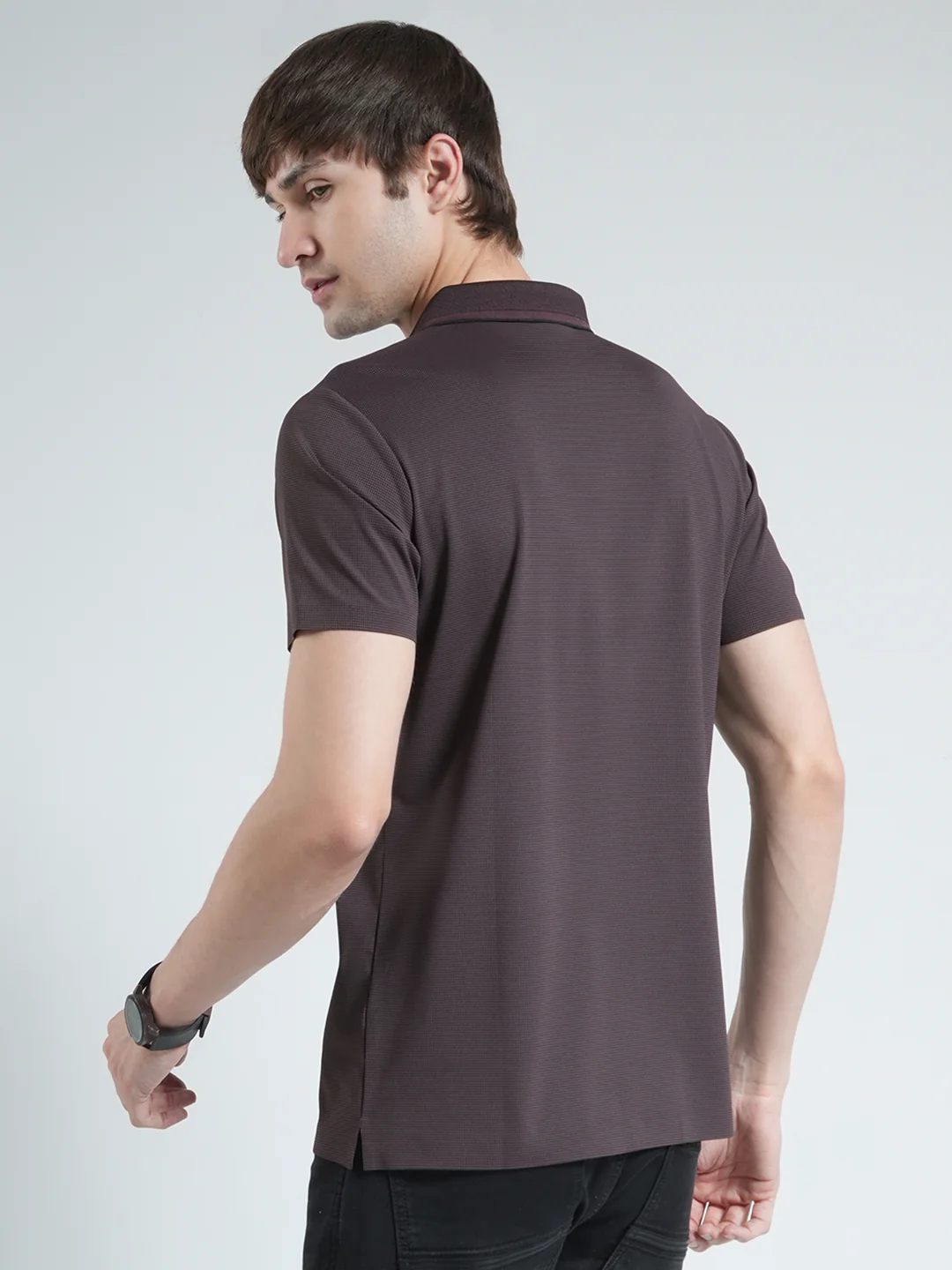 Men Brown Solid Collar Half Sleeve T-Shirt - Image 5