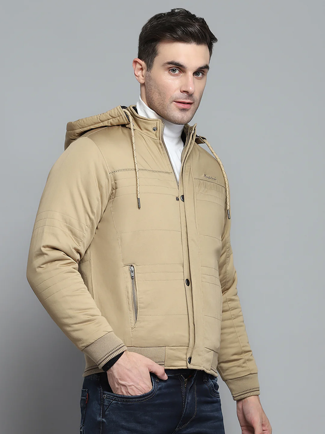 Men Brown Solid Detachable Hood Full Sleeve Jacket - Image 3
