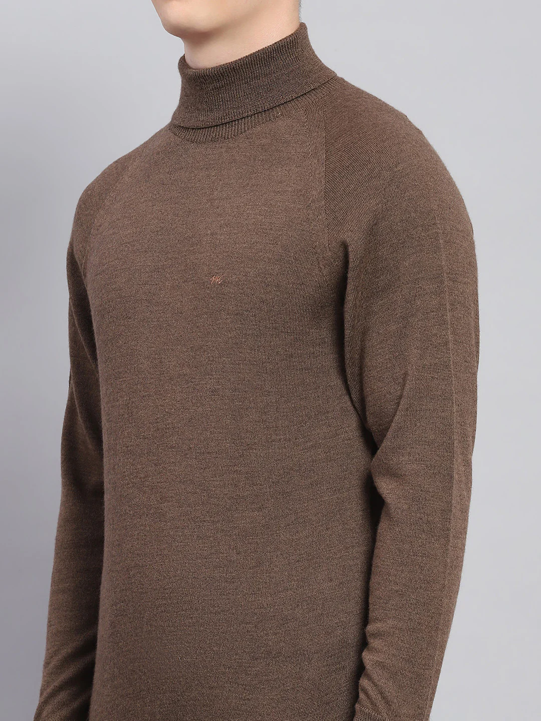 Men Brown Solid High Neck Full Sleeve Pullover - Image 6
