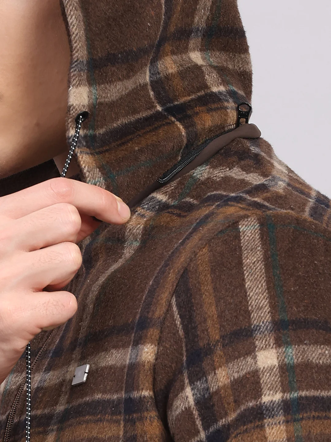 Men Brown Solid Hooded Full Sleeve Jacket - Image 7