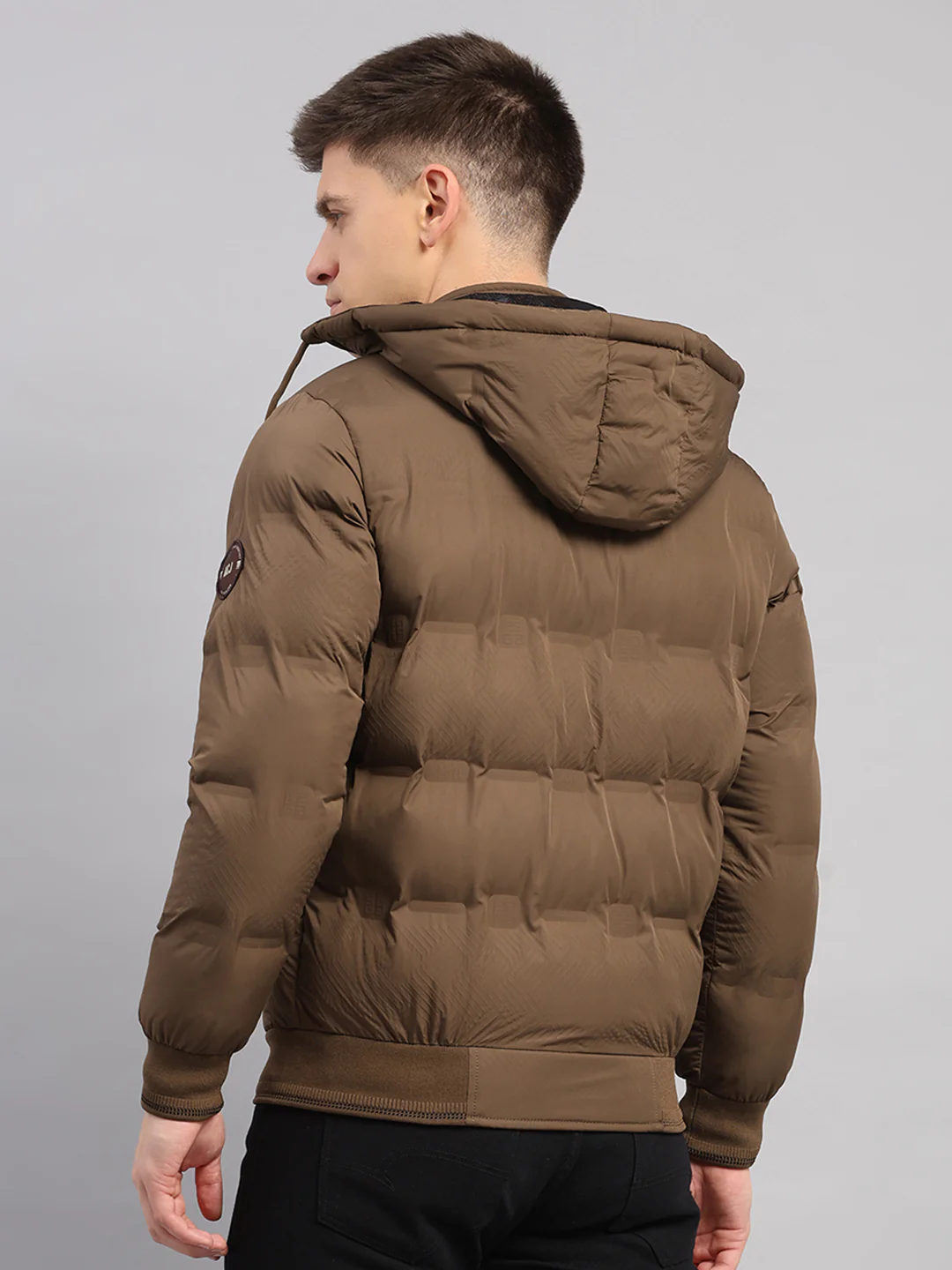 Men Brown Solid Hooded Full Sleeve Jacket - Image 5
