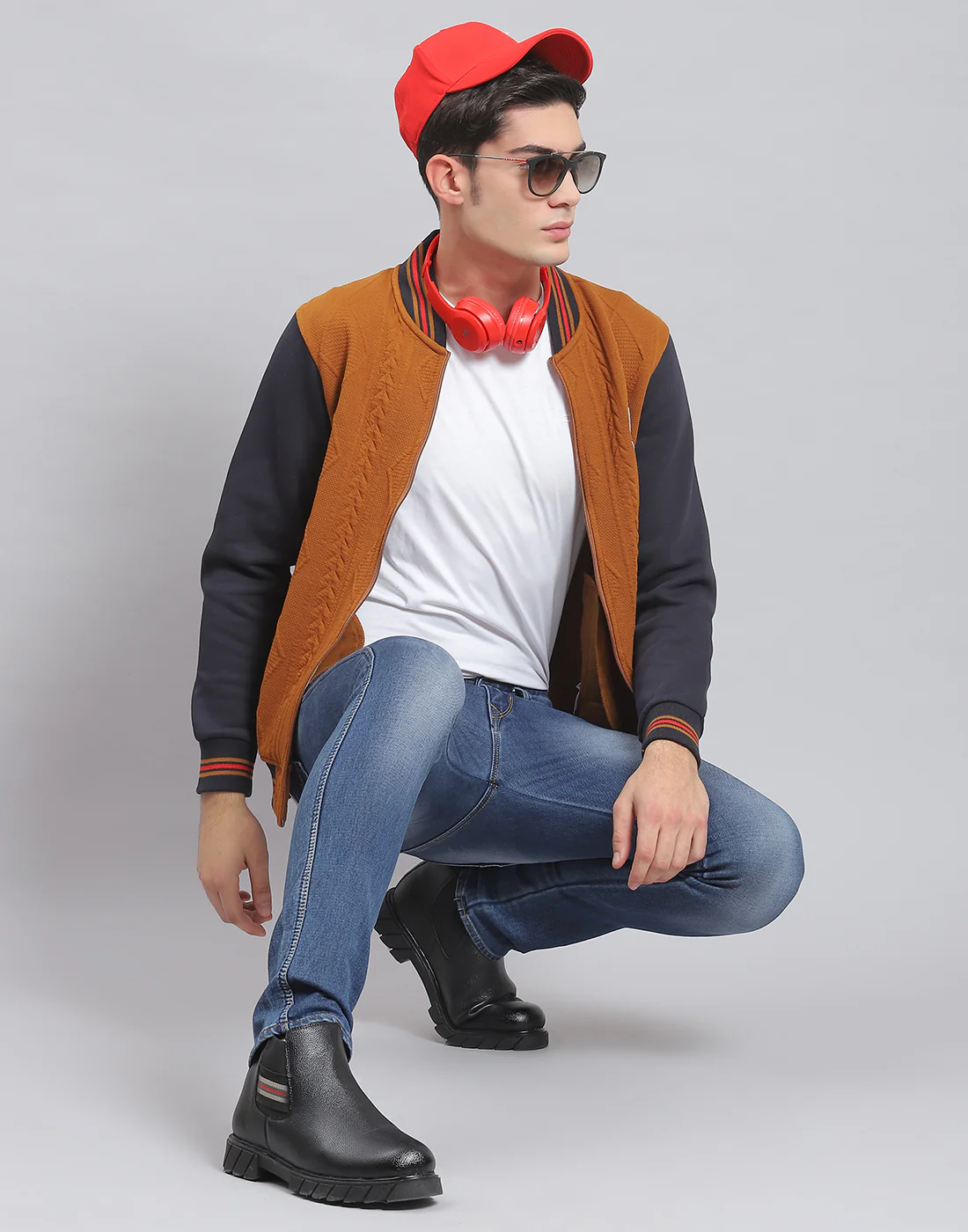 Men Brown Solid Mandarin Collar Full Sleeve Sweatshirt - Image 2