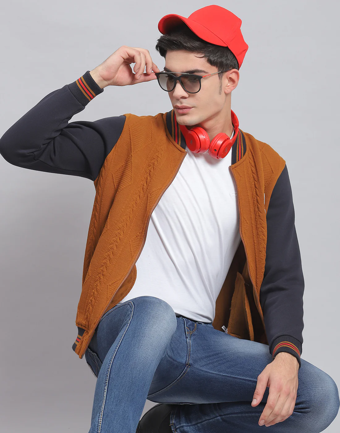 Men Brown Solid Mandarin Collar Full Sleeve Sweatshirt - Image 6
