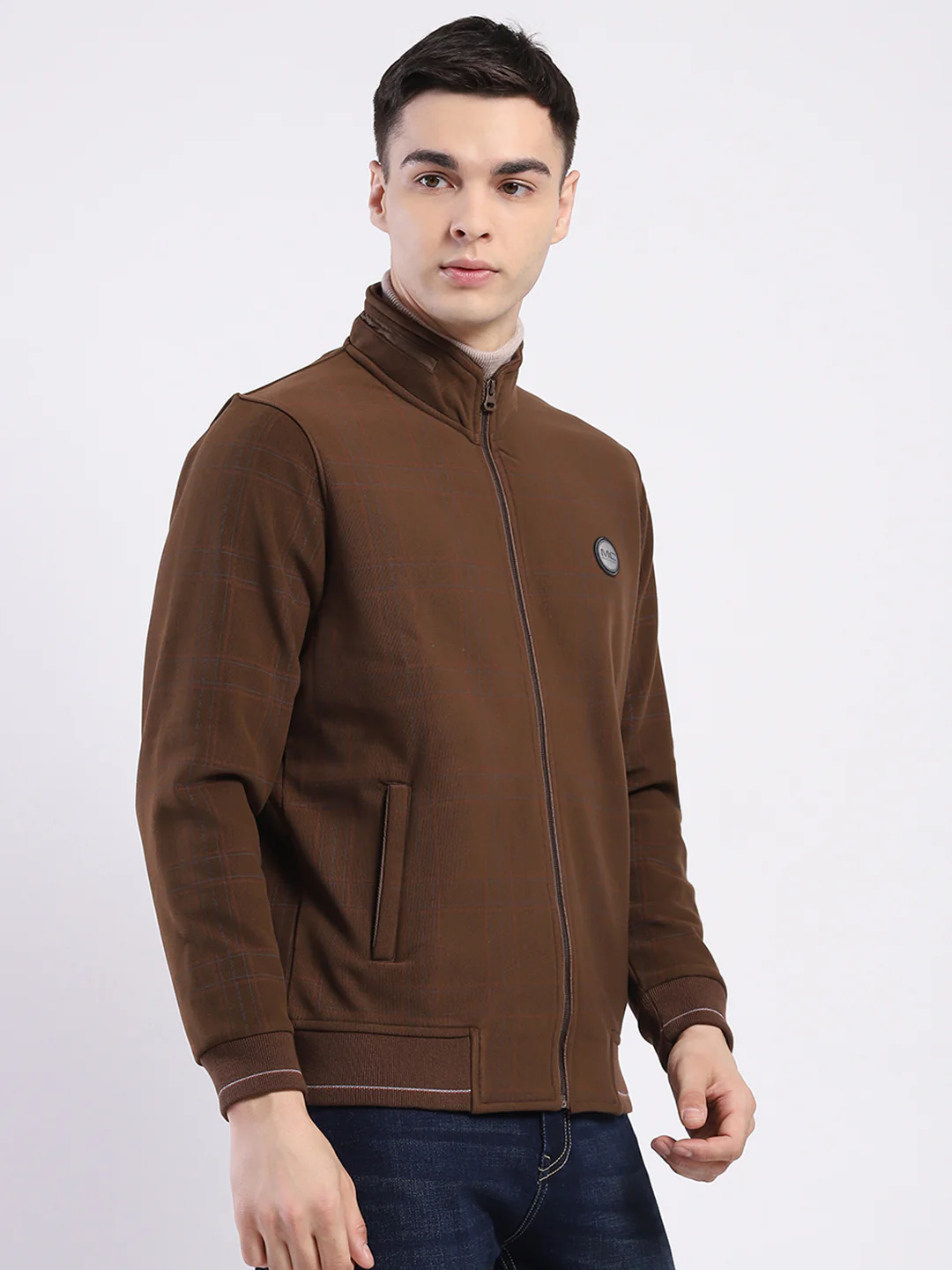 Men Brown Solid Mock Neck Full Sleeve Sweatshirt - Image 4
