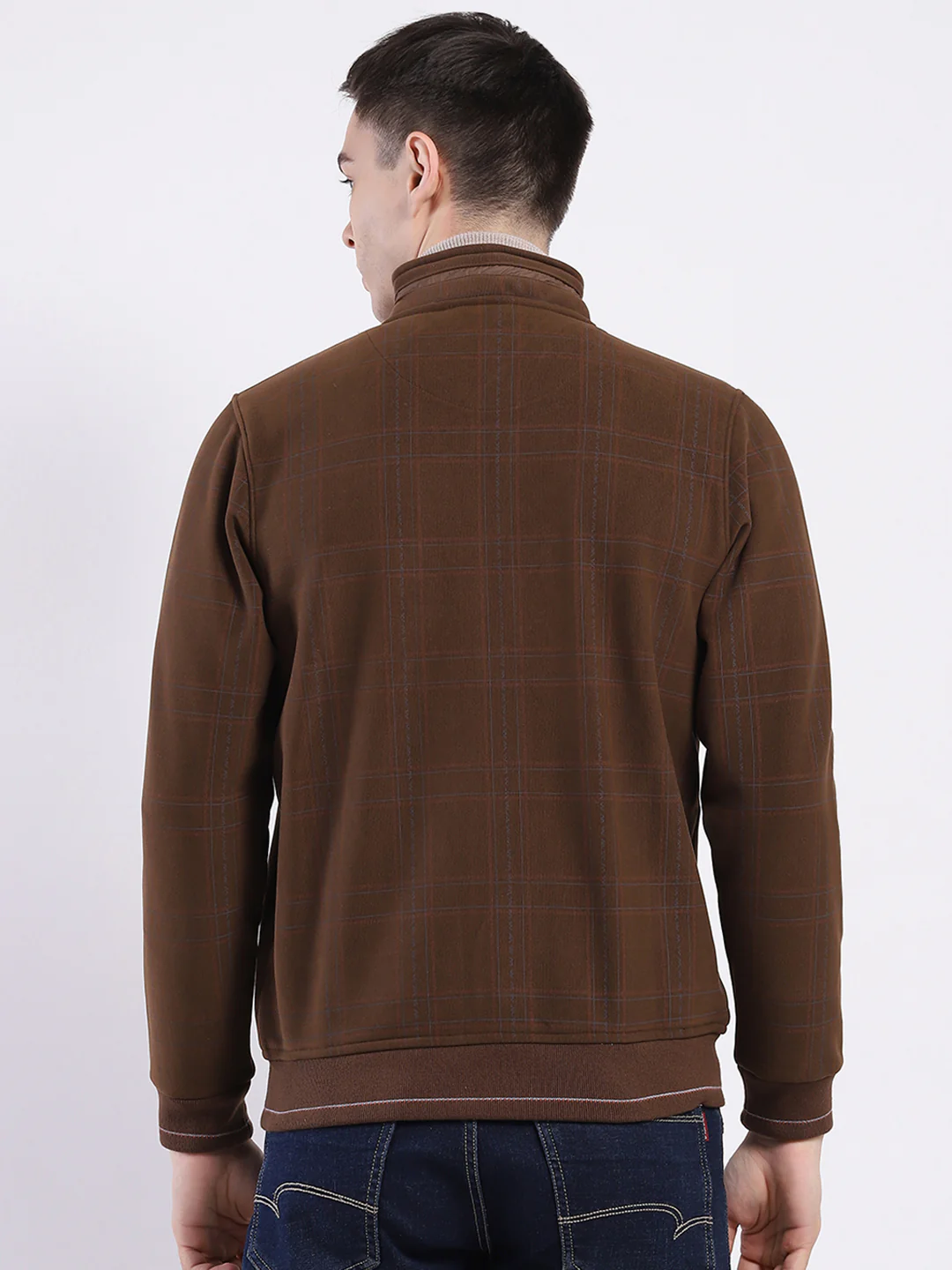 Men Brown Solid Mock Neck Full Sleeve Sweatshirt - Image 5