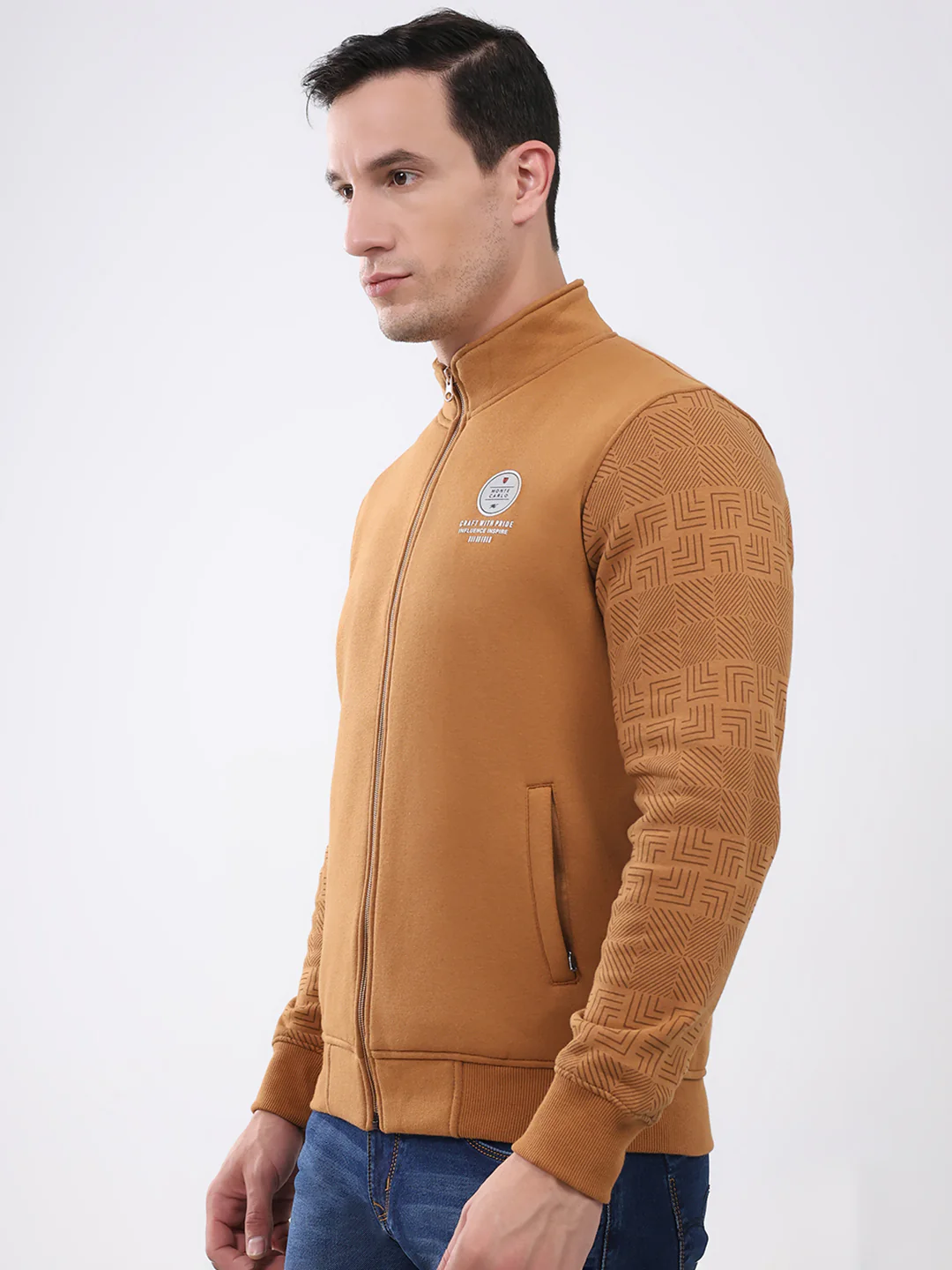 Men Brown Solid Mock Neck Full Sleeve Sweatshirt - Image 3
