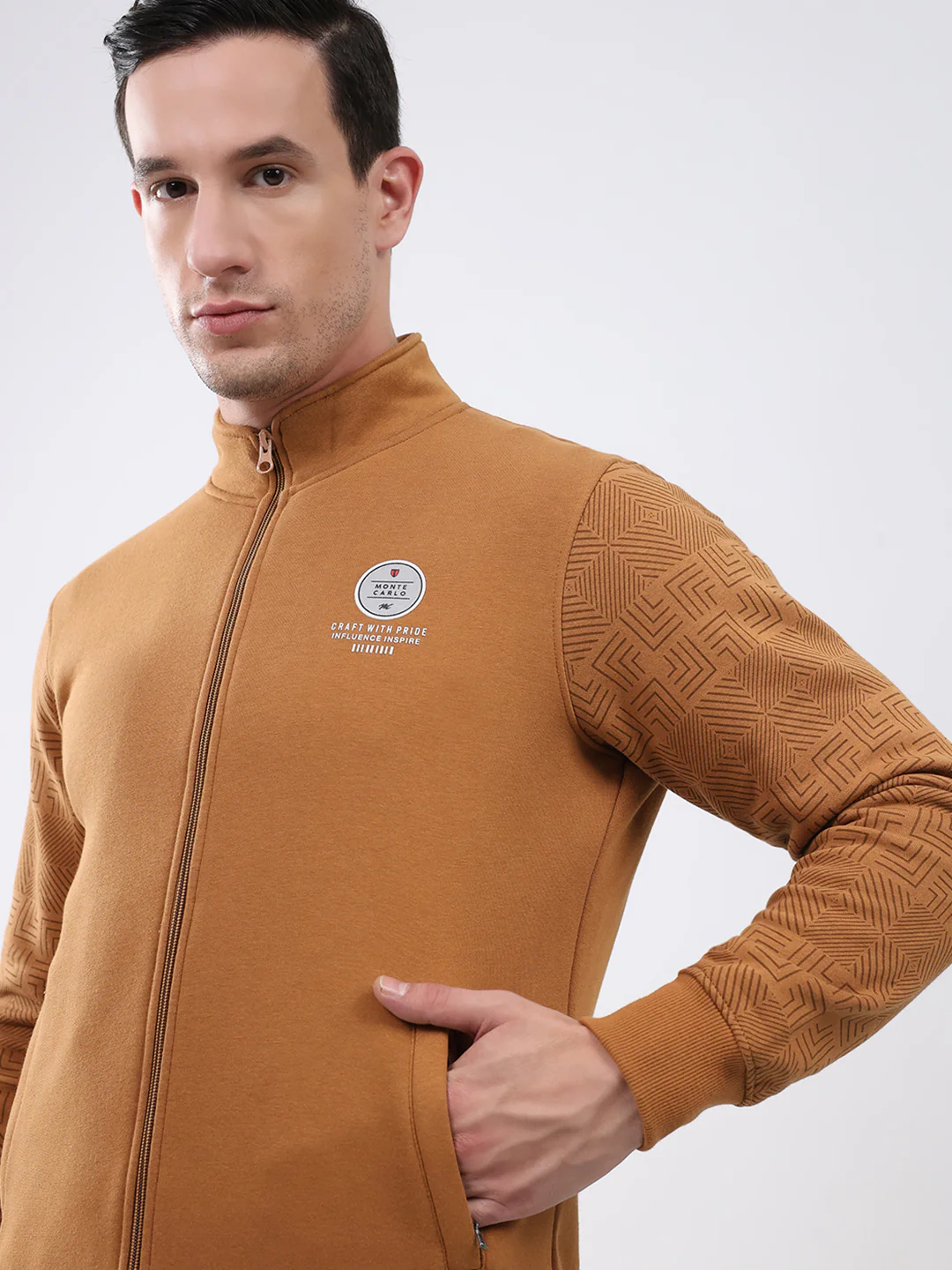 Men Brown Solid Mock Neck Full Sleeve Sweatshirt - Image 6