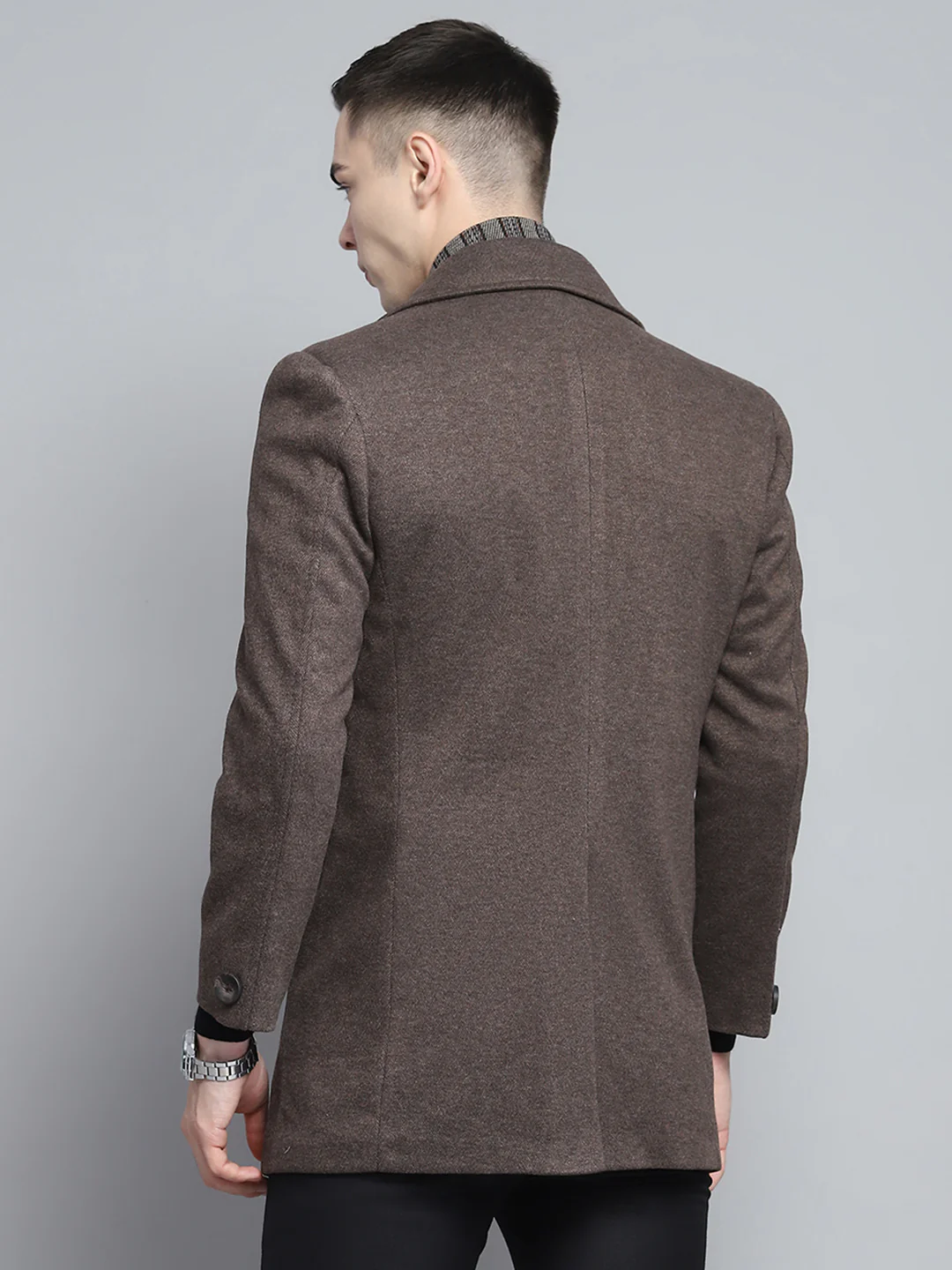 Men Brown Solid Notch Lapel Collar Full Sleeve Coat - Image 5