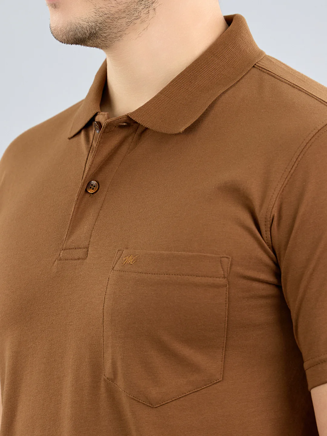 Men Brown Solid Polo Collar Half Sleeve T-Shirt - Image 5