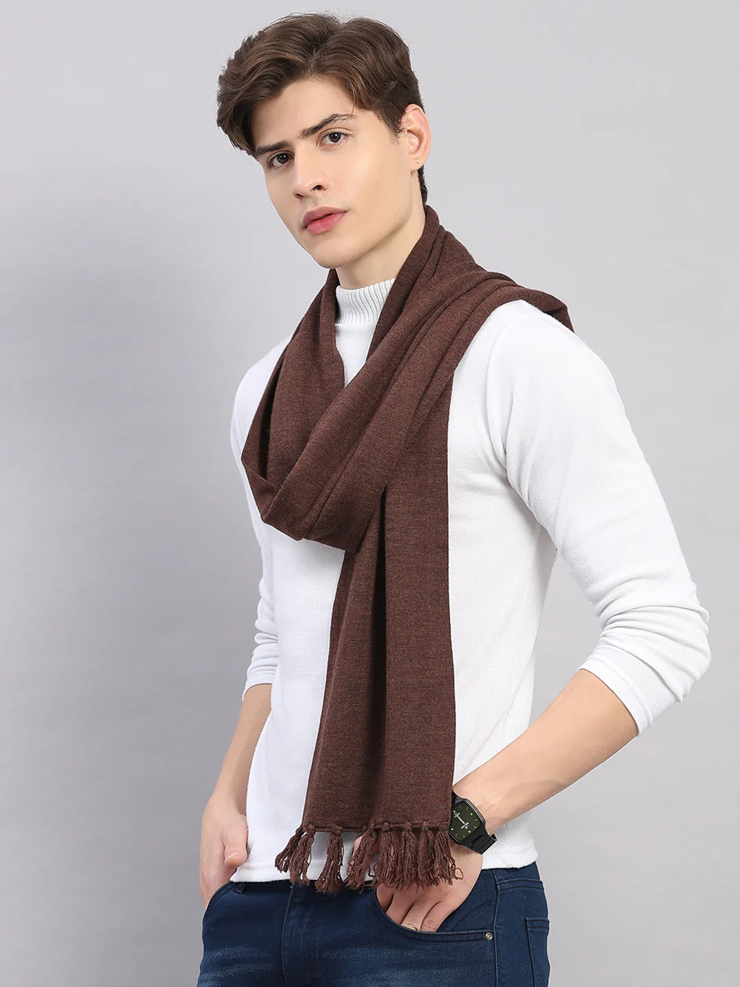 Men Brown Solid Pure Wool Muffler - Image 4