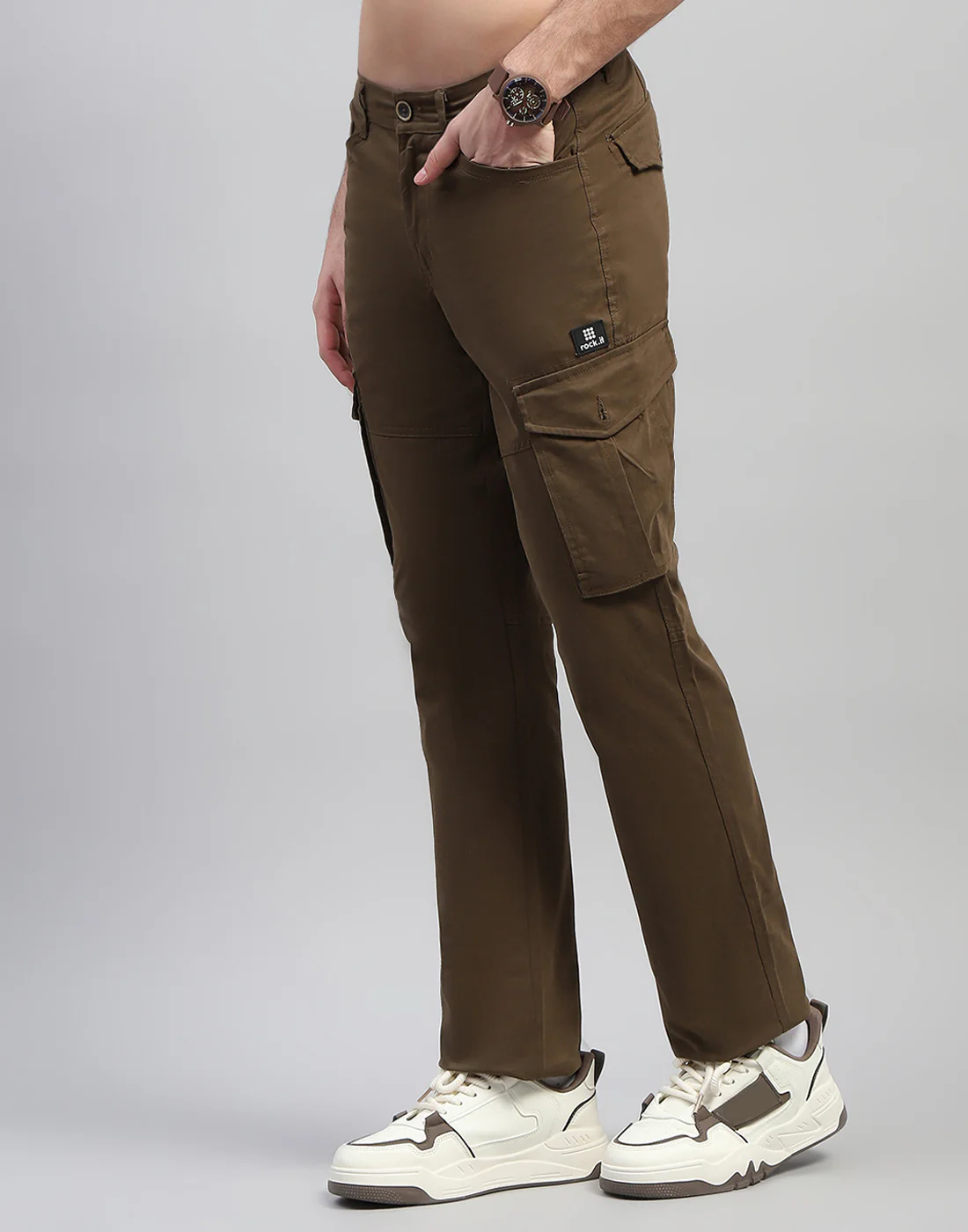 Rock.it Men Brown Solid Regular Fit Cargo - Image 4