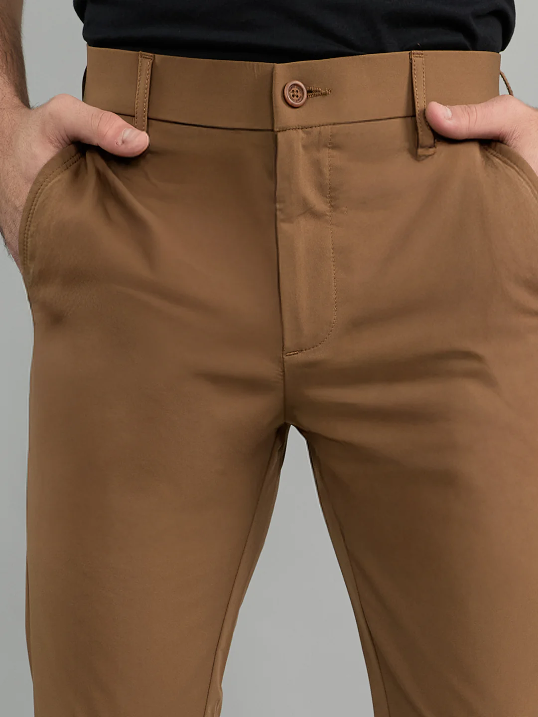 Men Brown Solid Slim Fit Trouser - Image 5