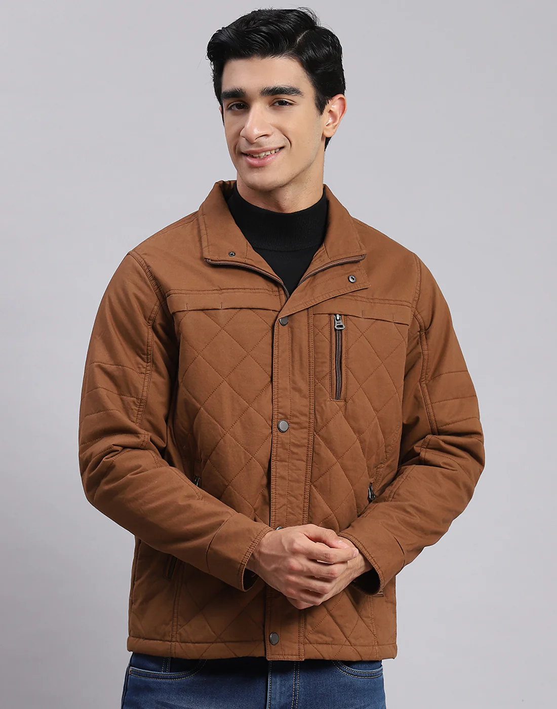 Men Brown Solid Spread Collar Full Sleeve Jackets - Image 2