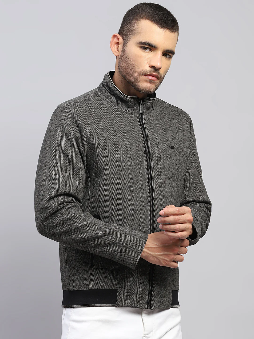 Men Brown Solid Stand Collar Full Sleeve Jacket - Image 4