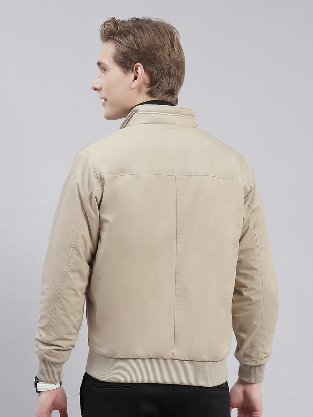 Men Brown Solid Stand Collar Full Sleeve Jackets - Image 5