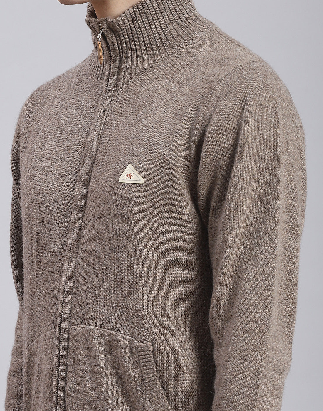 Men Brown Solid Stand Collar Full Sleeve Sweater - Image 6