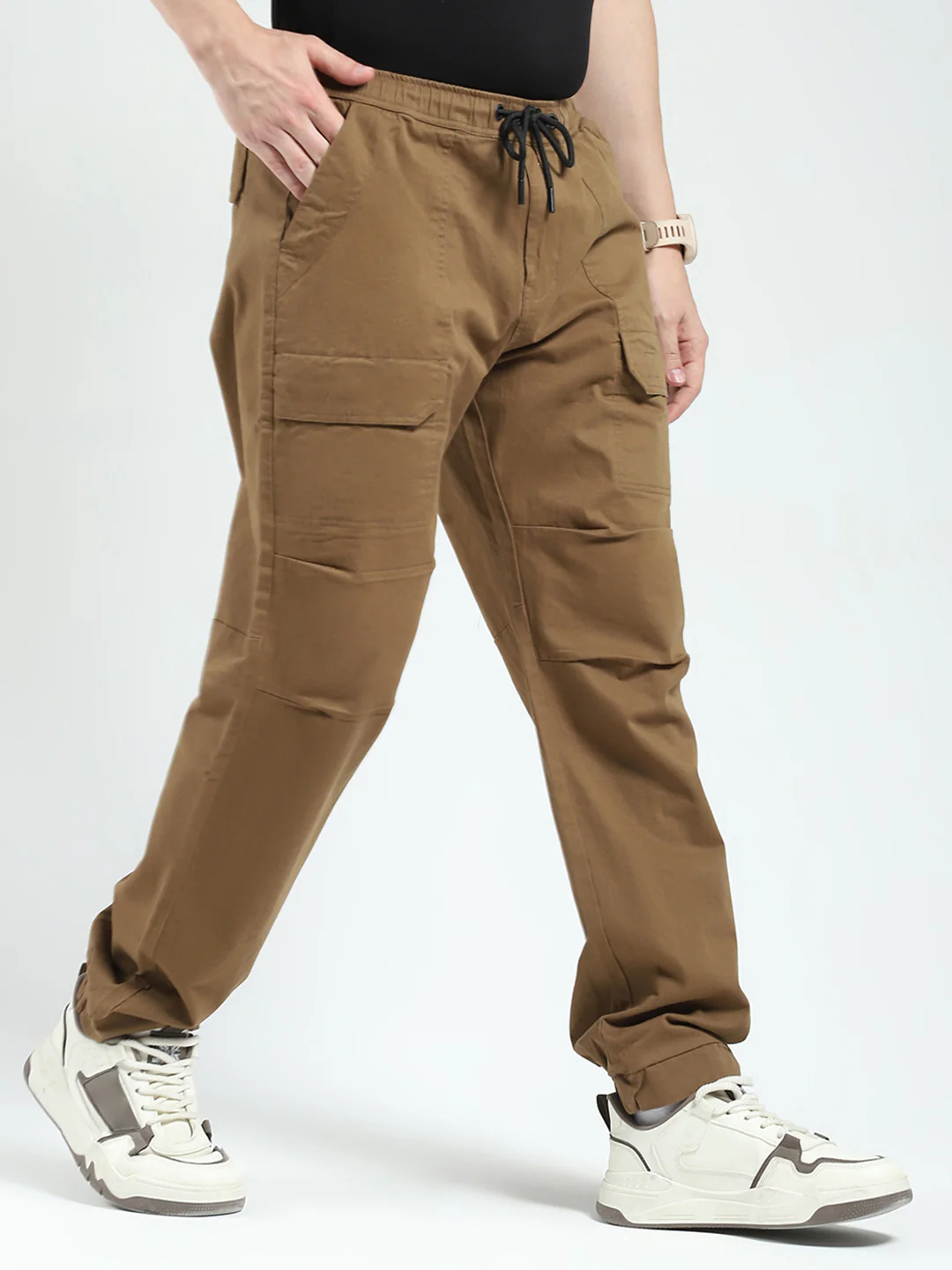 Rock.it Men Brown Solid Straight Fit Cargo - Image 4