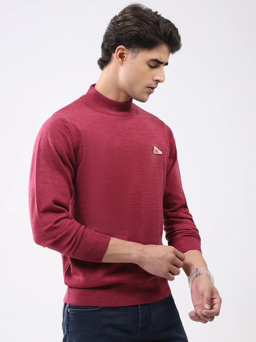 Men Brown Solid T Neck Full Sleeve Pullover - Image 4
