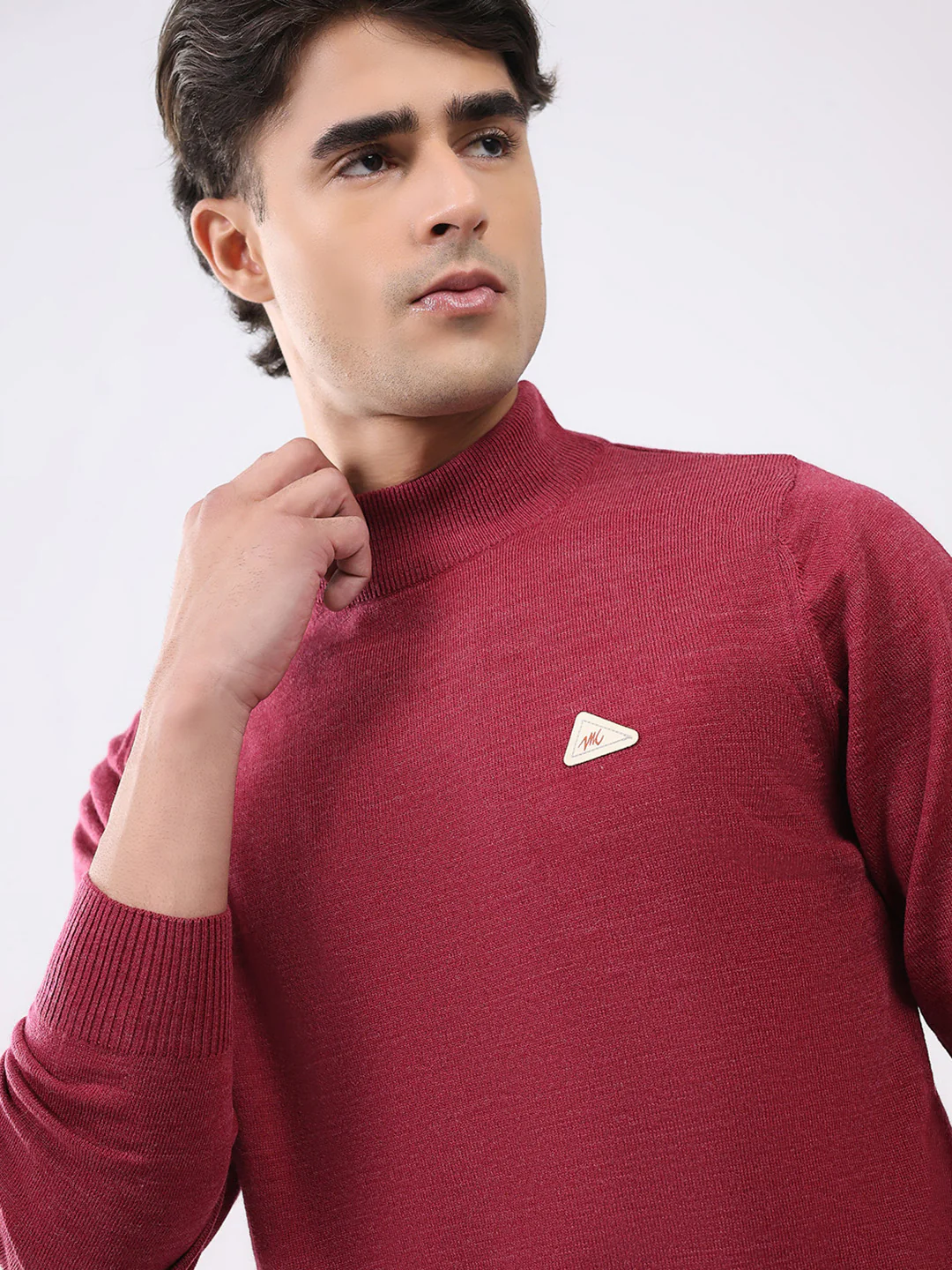 Men Brown Solid T Neck Full Sleeve Pullover - Image 6