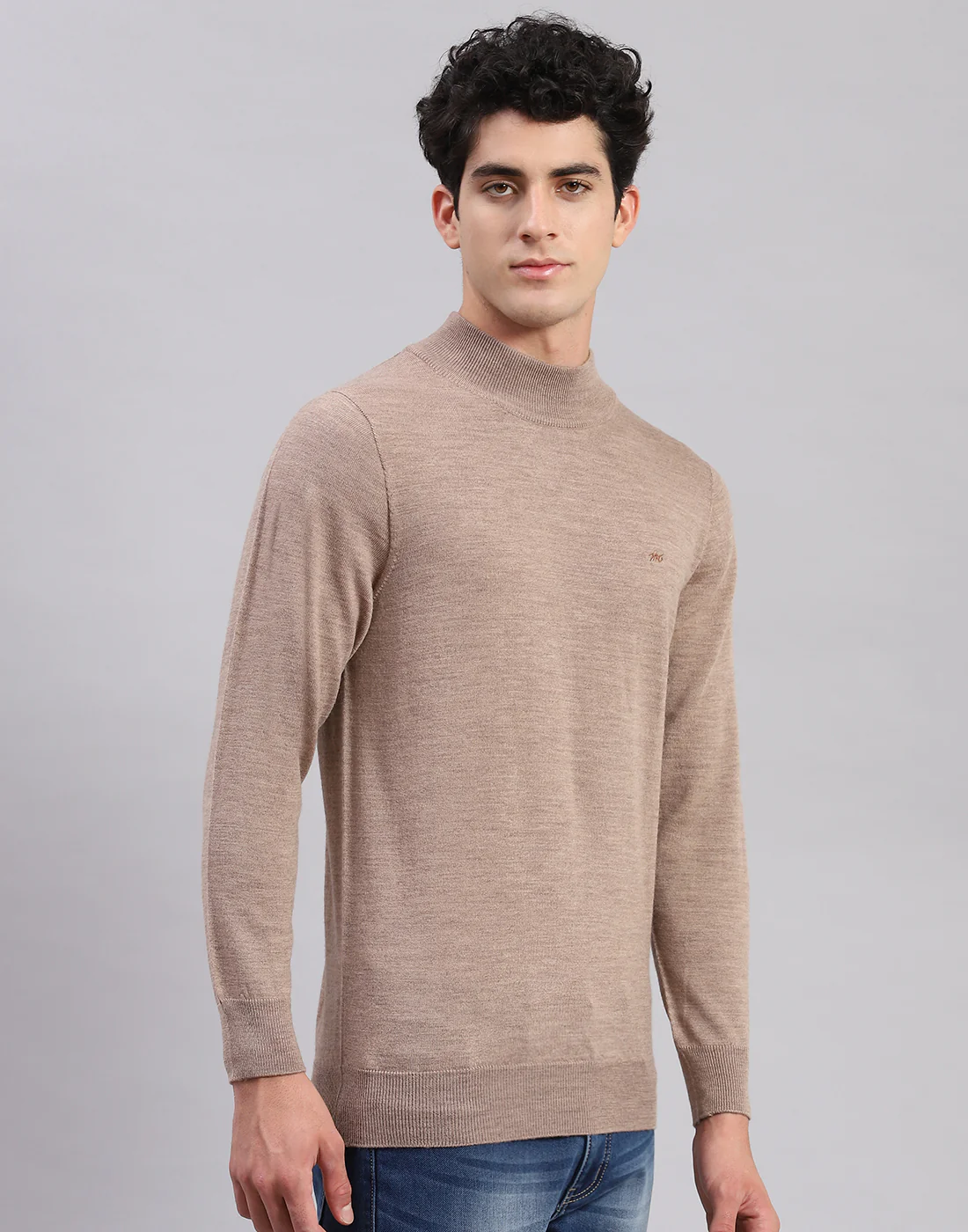 Men Brown Solid T Neck Full Sleeve Sweaters/Pullovers - Image 5