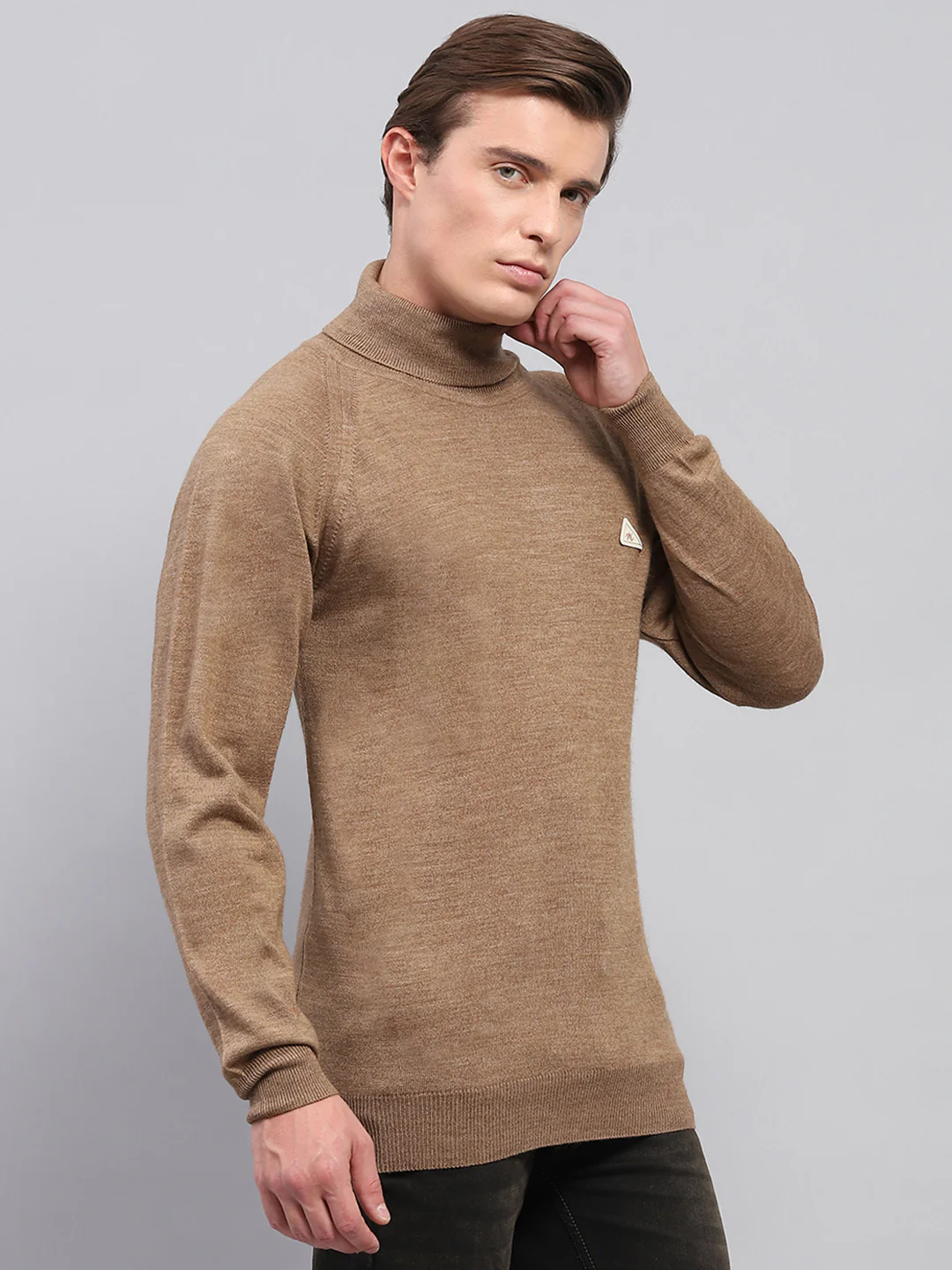 Men Brown Solid Turtle Neck Full Sleeve Pullover - Image 4