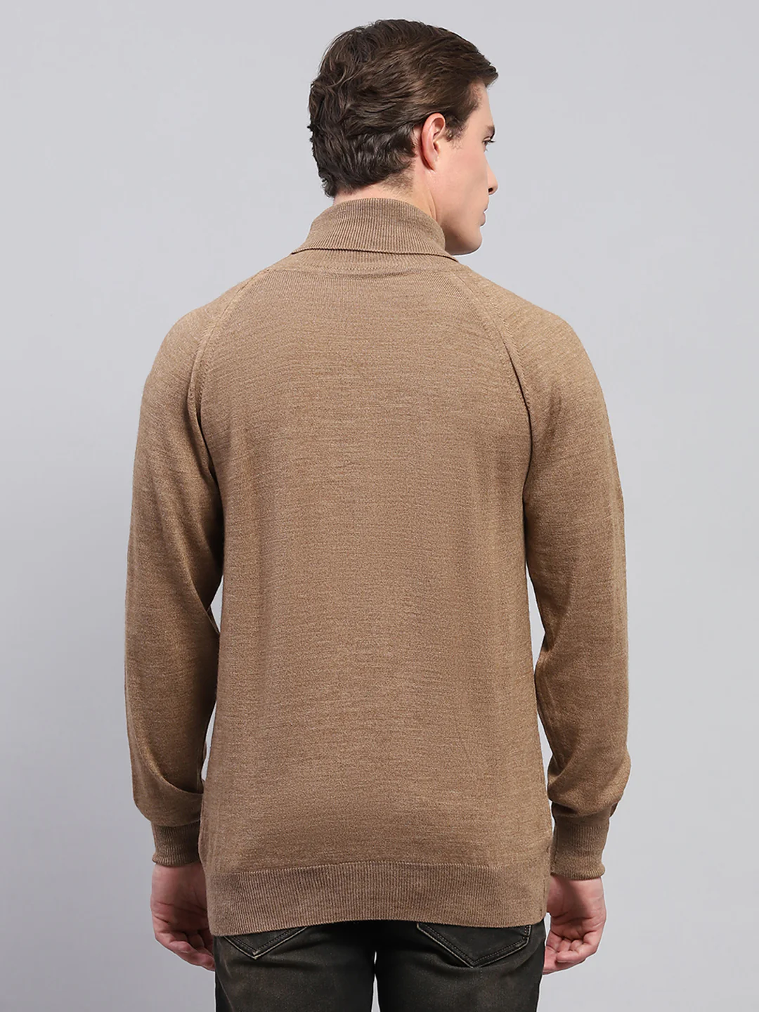 Men Brown Solid Turtle Neck Full Sleeve Pullover - Image 5