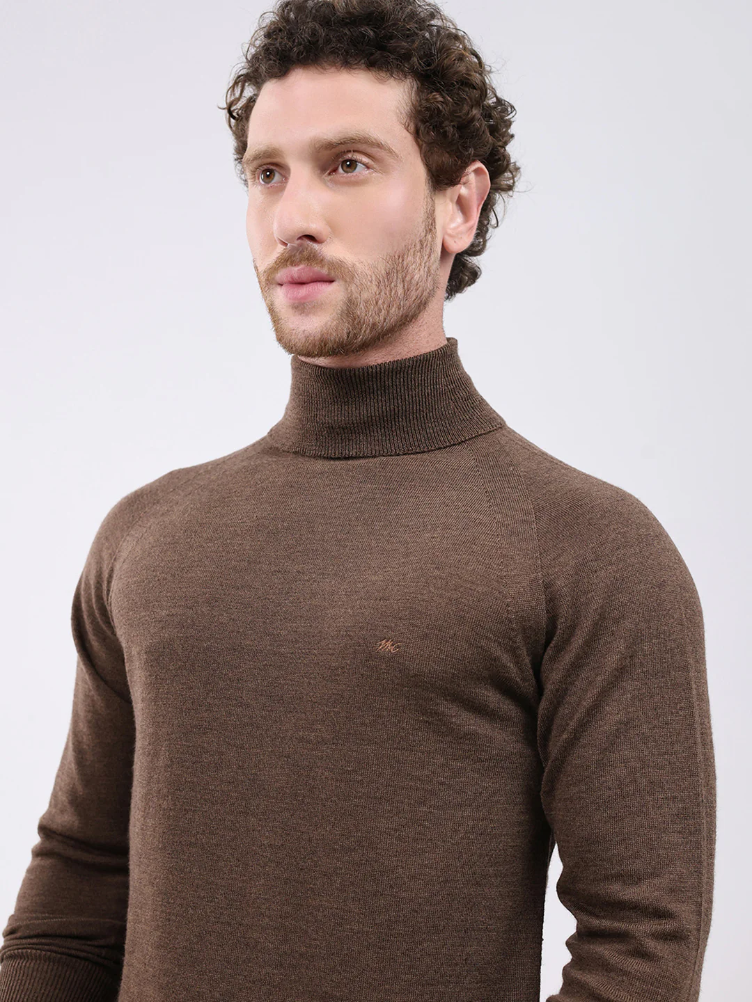 Men Brown Solid Turtle Neck Full Sleeve Pullover - Image 6