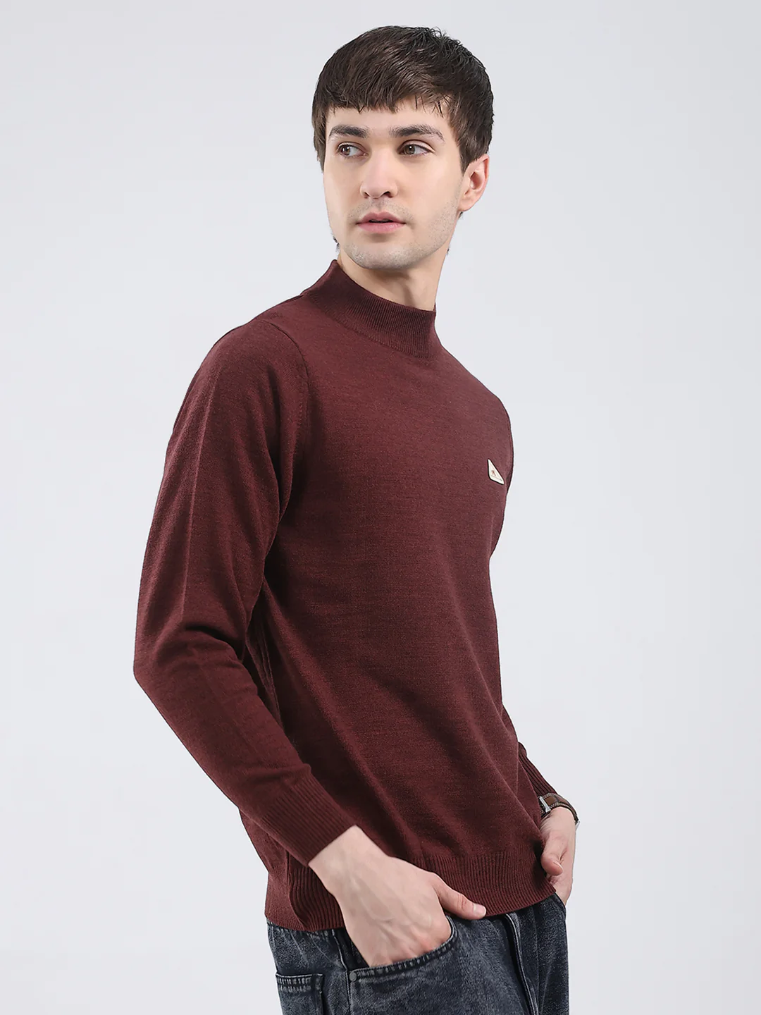 Men Brown Solid Turtle Neck Full Sleeve Pullover - Image 4
