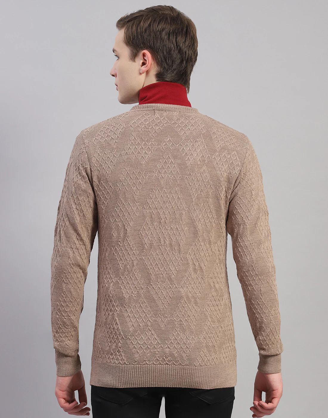 Men Brown Solid V Neck Full Sleeve Pullover - Image 6