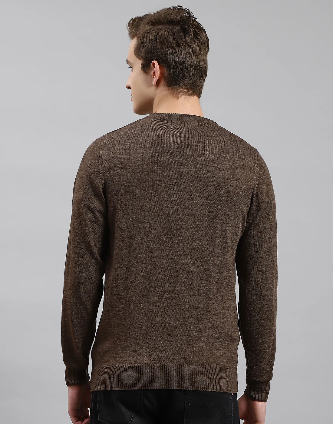 Men Brown Solid V Neck Full Sleeve Pullover - Image 5