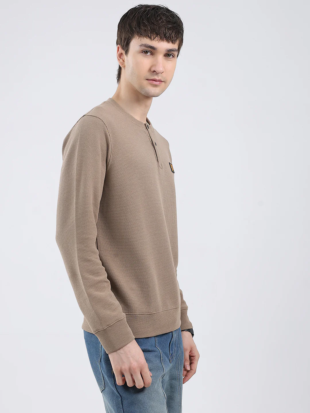 Rock.it Men Brown Solid Round Neck Full Sleeve Winter T-Shirt - Image 4