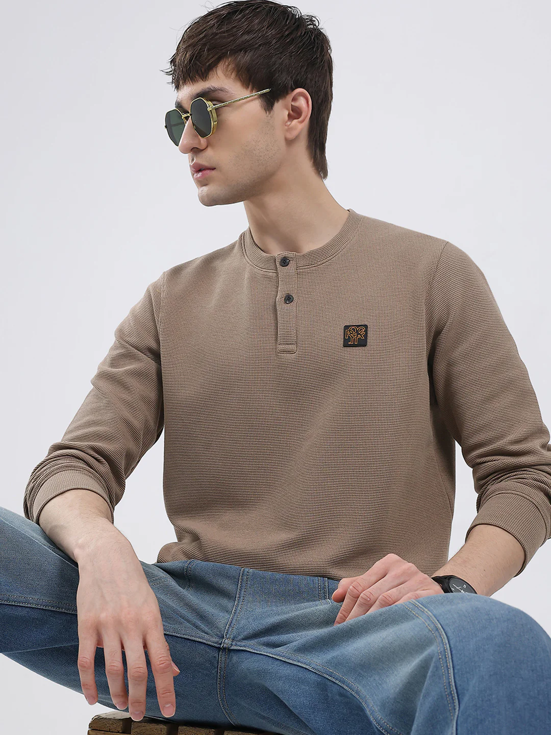 Rock.it Men Brown Solid Round Neck Full Sleeve Winter T-Shirt - Image 6