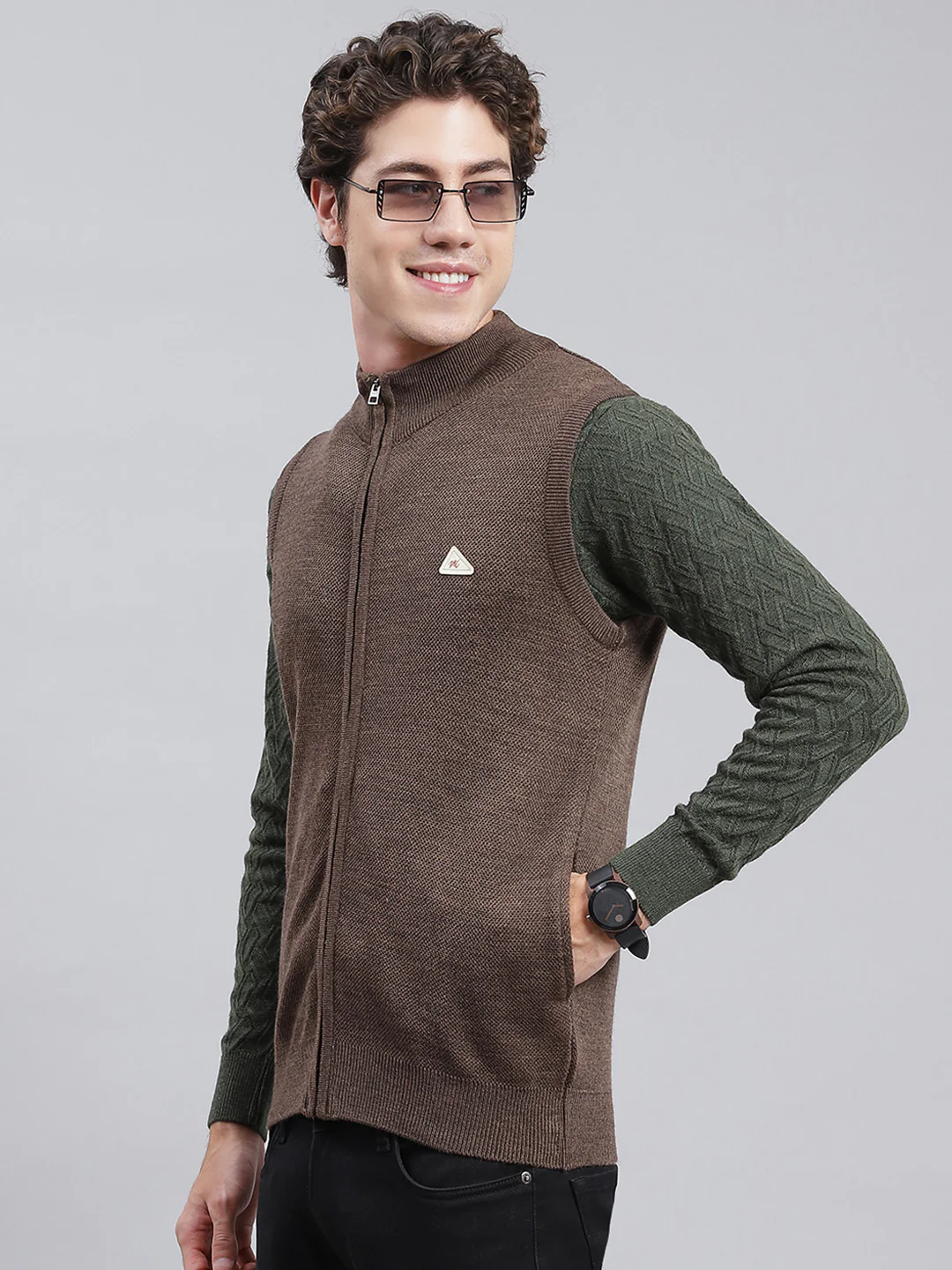 Men Brown Solid Wool blend Sweater - Image 4