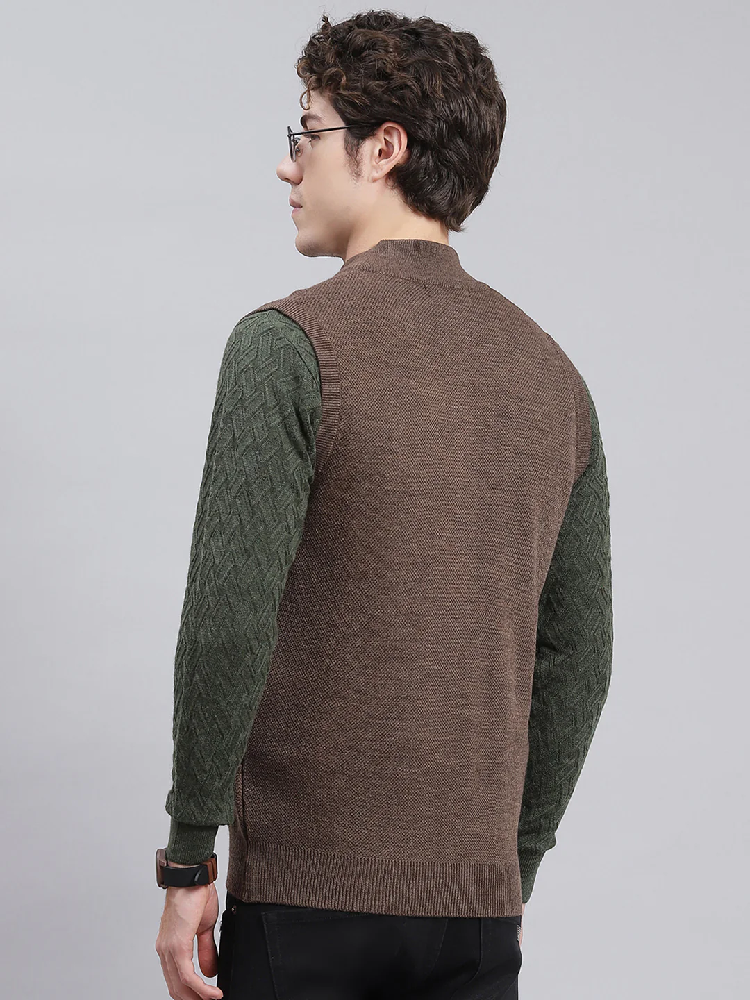Men Brown Solid Wool blend Sweater - Image 5